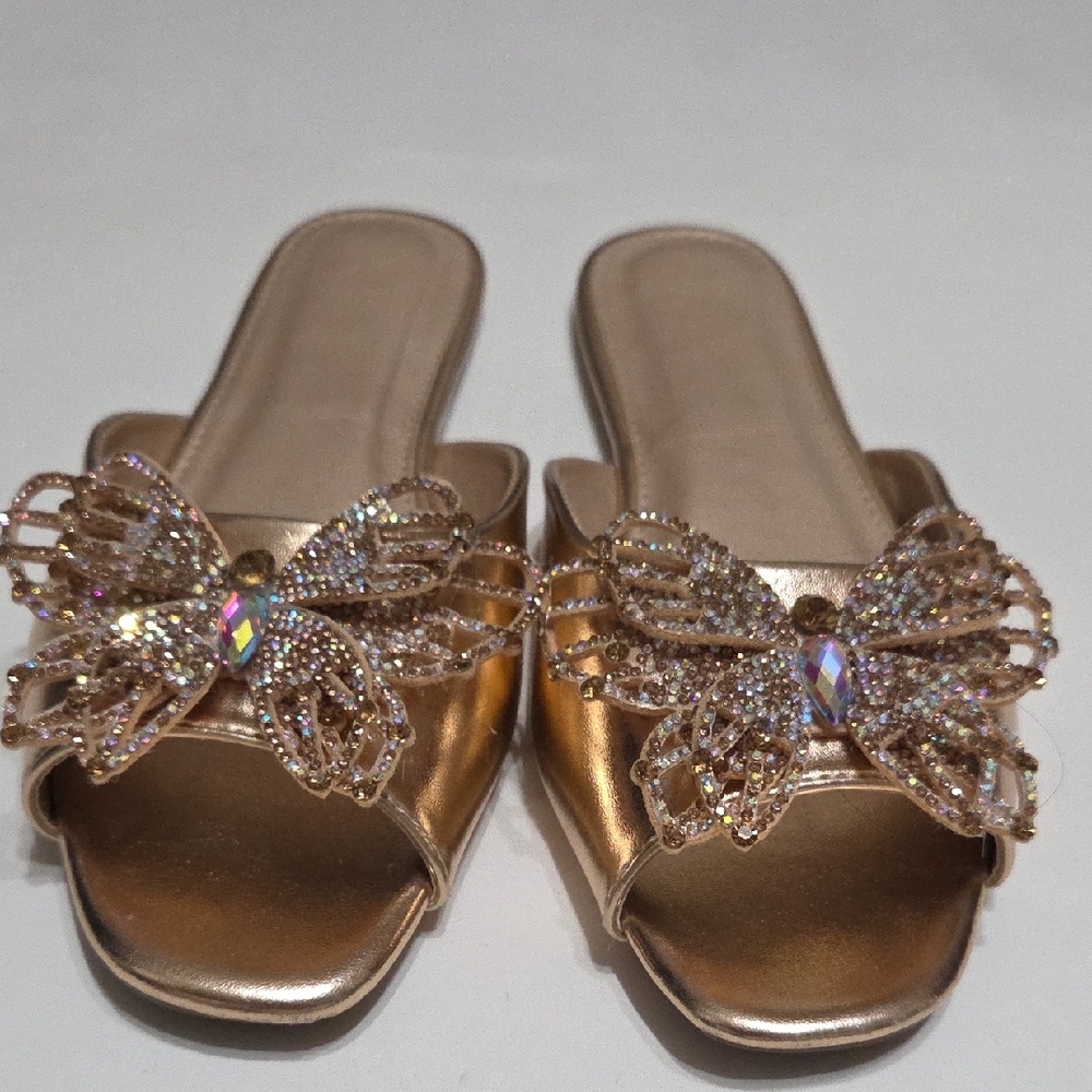 Elegant Gold Butterfly Embellished Women's Slides